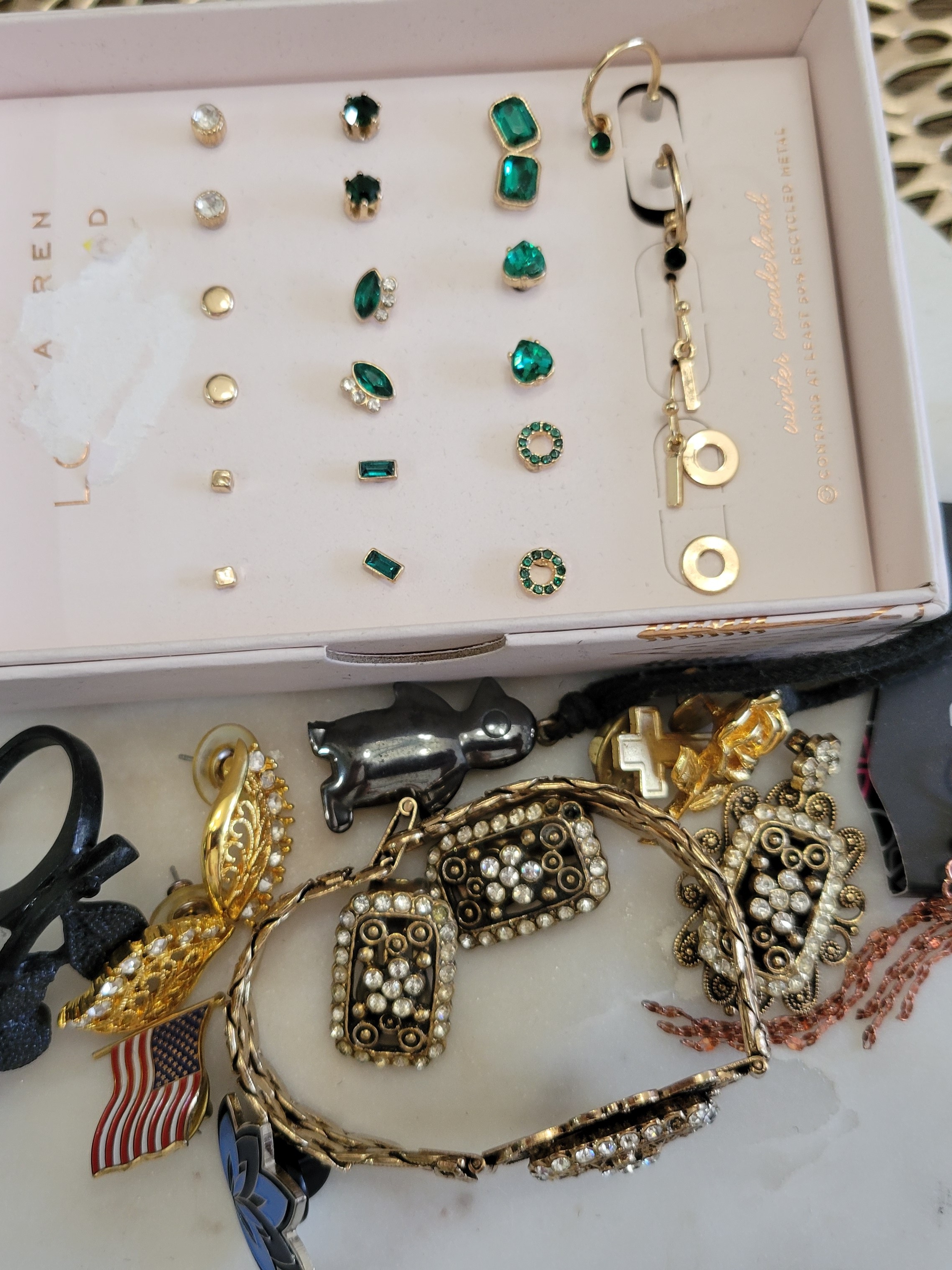 Mixed Lot Metal Pins, Gold & Silver Tone Costume Jewelry, Ring, Please See Pic